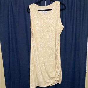 Nine West Cream/Tan Leopard Print Ruched Dress